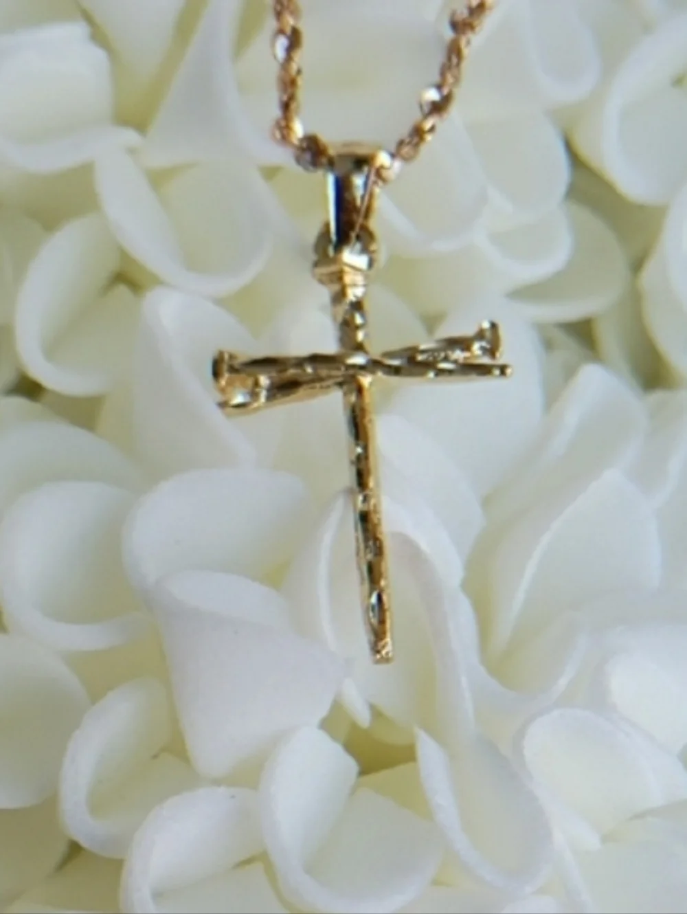 14KT Rope Chain with Gold Nail Cross Pendant Unisex Necklace